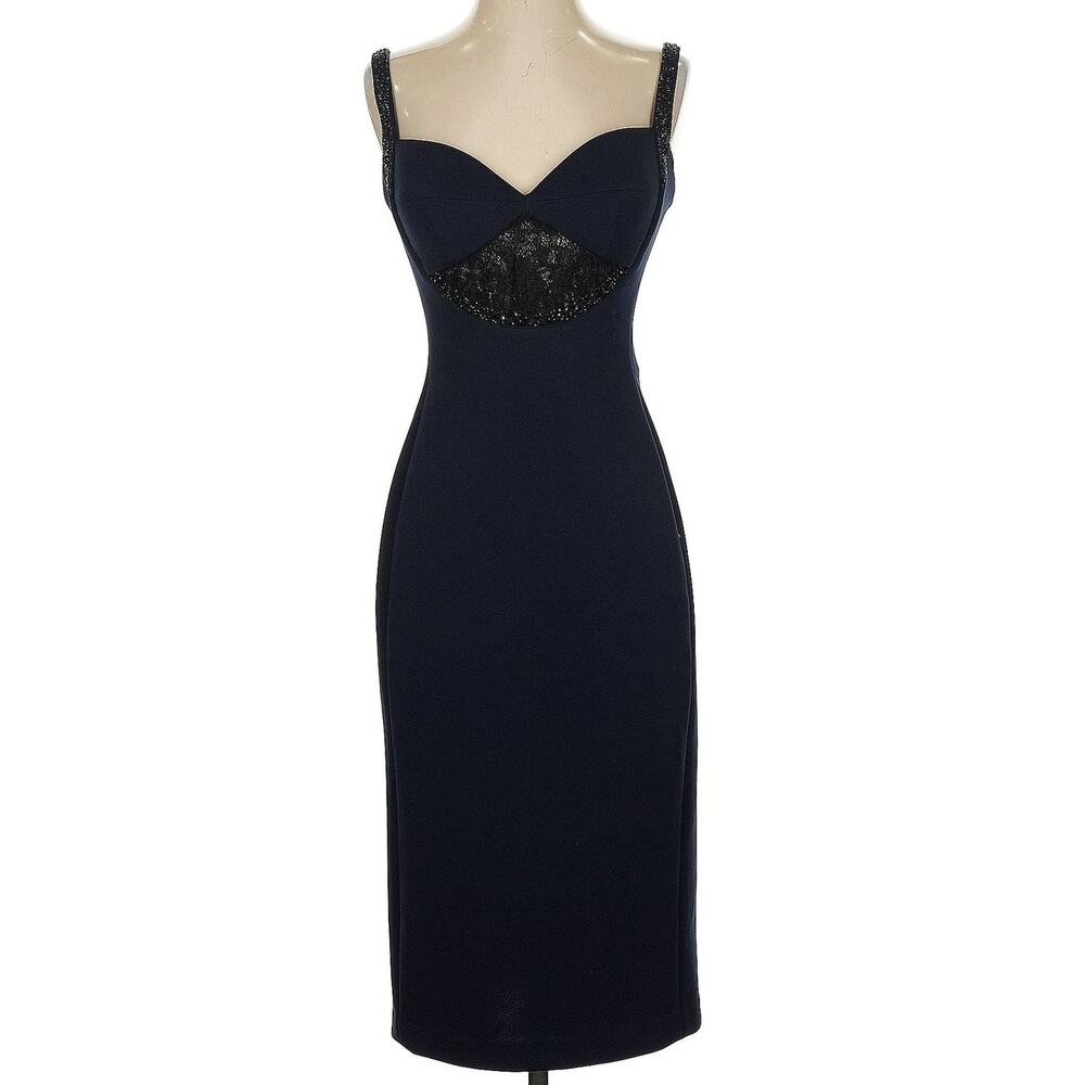 Alberto Makali Navy Lace Sweetheart Bustier Cocktail Dress Classy Elegant